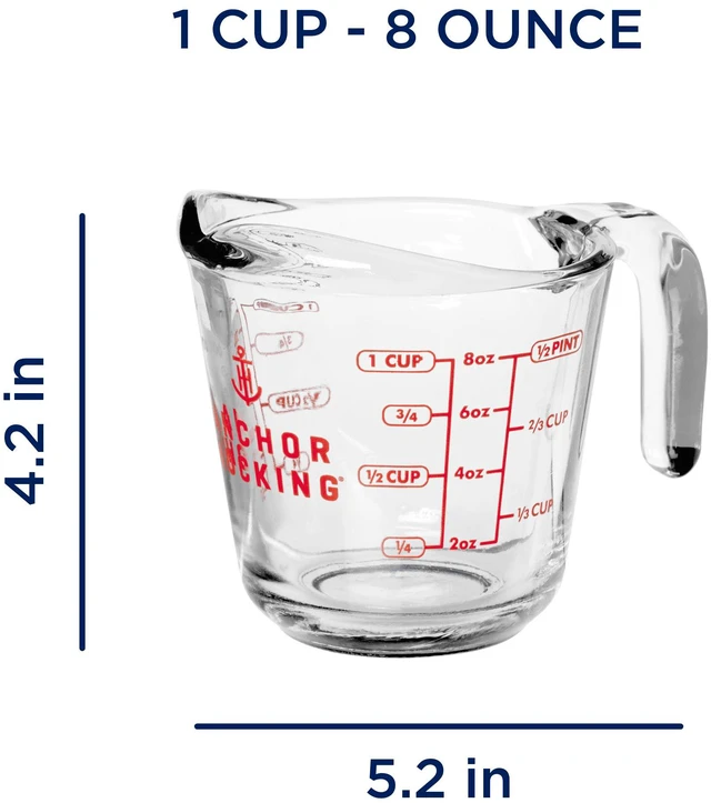 Alt view image 3 of 6 - Anchor Hocking 1-Cup Glass Measuring Cup with Easy-Grip Handle and Spout (2 Pack)