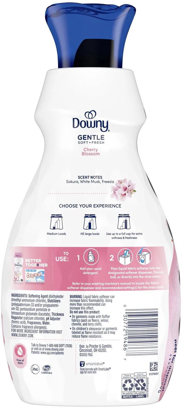 Alt view image 4 of 6 - Downy Gentle Soft and Fresh Liquid Fabric Softener, Cherry Blossom Scent, 39 Loads, 26 fl oz