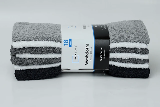Alt view image 4 of 5 - Mainstays 18-Pack Washcloth Bundle, Grey Multi