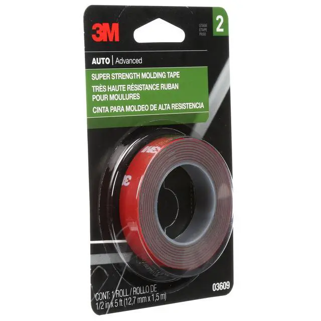 Alt view image 3 of 6 - 3M Automotive Super Strength Molding Tape, Double-Sided Adhesive, 1/2" x 5ft, 1 Roll