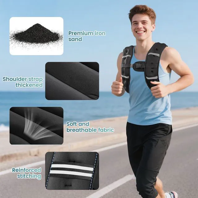 Alt view image 2 of 6 - Weighted Vest 8lb/12lb/16lb/20lb/25lb/30lb with Two Adjustment Straps and Reflective Stripe for Men Women Strength Training Running Jogging Walking