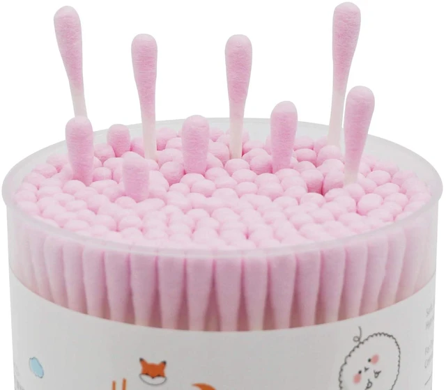Alt view image 3 of 7 - Organic Cotton Swabs 200 Count Precision Pointed Double Side Tightly Wrapped Paper Stick Soft Lint-Free Cruelty-Free Pointy & Round Pink