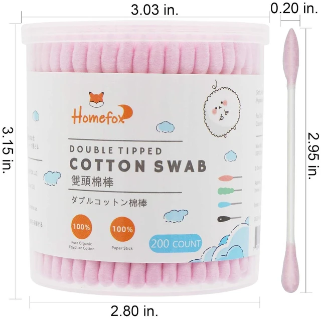 Alt view image 7 of 7 - Organic Cotton Swabs 200 Count Precision Pointed Double Side Tightly Wrapped Paper Stick Soft Lint-Free Cruelty-Free Pointy & Round Pink