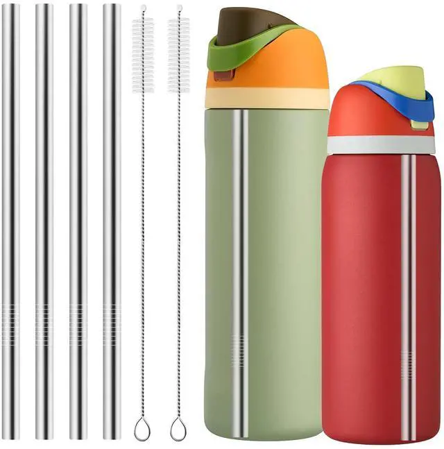 Main image of Owala Water Bottle Replacement Metal Straws 24oz 32oz, 2 Straw Cleaners, Reusable Stainless Steel Straws Compatible with Owala - 4pcs