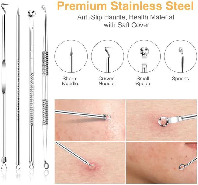 Alt view image 5 of 7 - 9Pcs Blackhead Remover Tools, Pimple Popper Tool Kit, Pimple Extractor