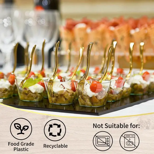 Alt view image 5 of 6 - 100CT Mini Gold Forks 4-Inch for Desserts