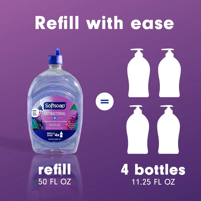 Alt view image 3 of 5 - Softsoap Antibacterial Liquid Hand Soap, White Tea and Berry Scent, New Easy Pour Spout, 50fl oz