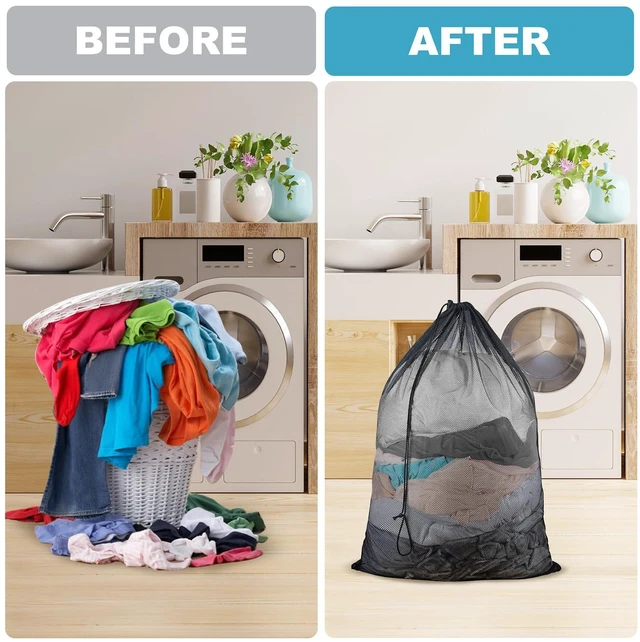 Alt view image 6 of 7 - 3-Pack Large Mesh Laundry Bags 24x36 Inch, Drawstring Closure, Delicates Bag for Washing Machine - Black