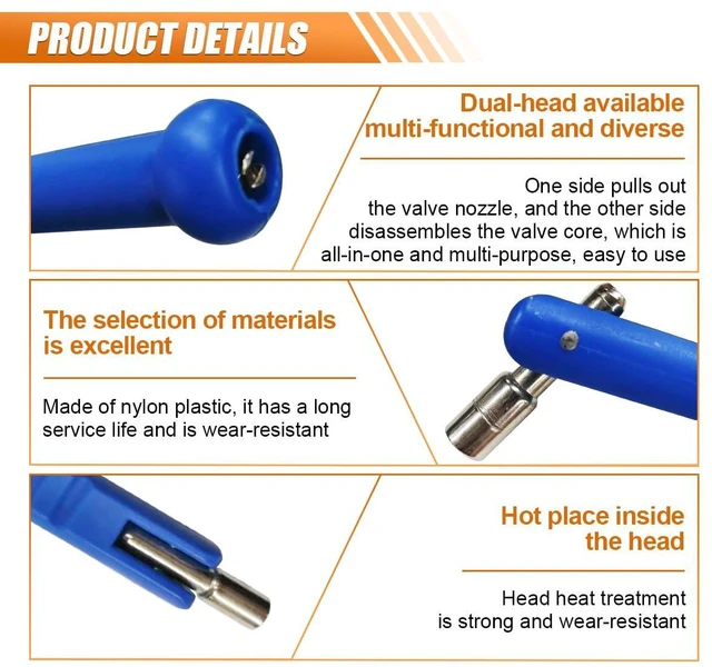 Alt view image 5 of 6 - Valve Stem Puller/Installer with Valve Core Tool for Car Tires, Blue