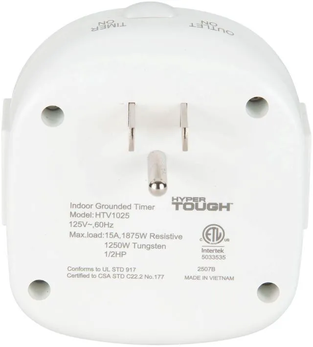 Alt view image 3 of 6 - Hyper Tough Indoor Analog Light Timer with 2 Grounded Outlets