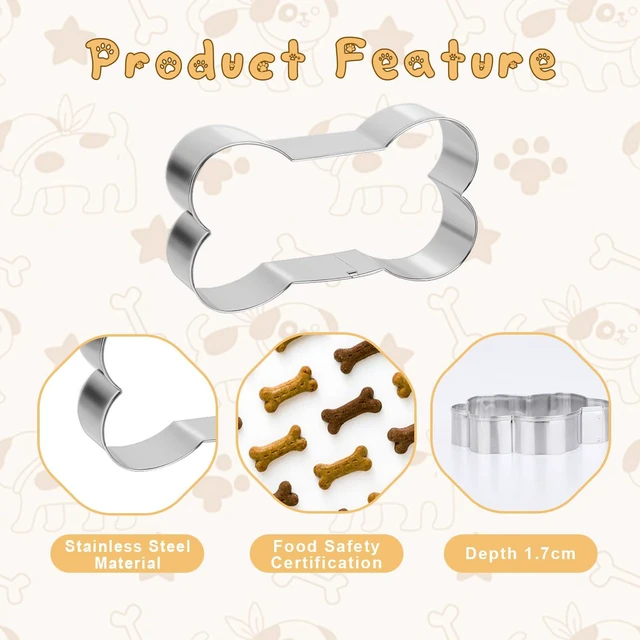 Alt view image 5 of 7 - 6 PCS Stainless Steel Dog Bone & Paw Print Cookie Cutter Set, 3 Sizes, Biscuit Mold for Baking and Homemade Treats