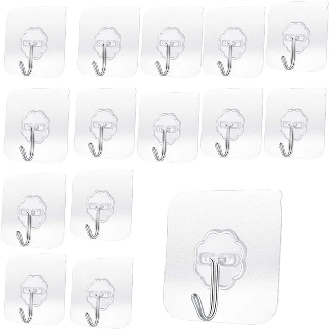 Alt view image 7 of 7 - Adhesive Hooks Heavy Duty 33lb (15kg) Waterproof Oilproof Reusable Seamless Wall Hooks for Kitchen Bathroom Office Transparent Small 8 Pack