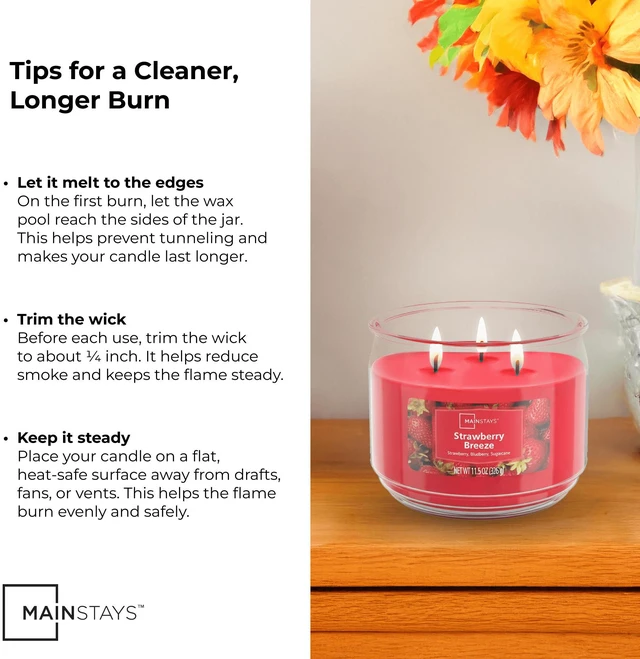 Alt view image 4 of 6 - Mainstays 3-Wick Scented Glass Jar Candle, Strawberry Breeze, 11.5oz