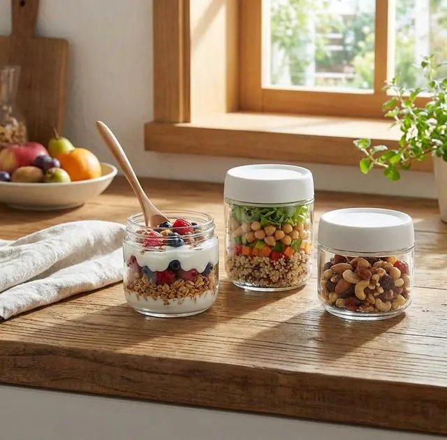 Alt view image 4 of 6 - 3-Pack 10oz Glass Jars with Screw Lids, Overnight Oats Containers, Meal Prep, Spice Jars, Wide Mouth Storage