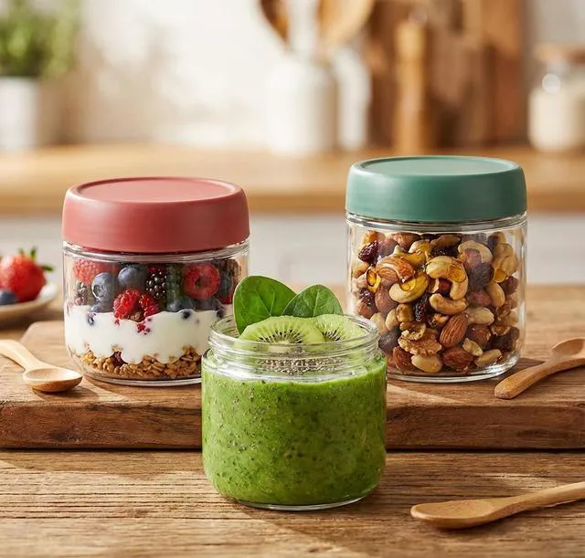 Alt view image 6 of 6 - 3-Pack 10oz Glass Jars with Screw Lids, Overnight Oats Containers, Meal Prep, Spice Jars, Wide Mouth Storage