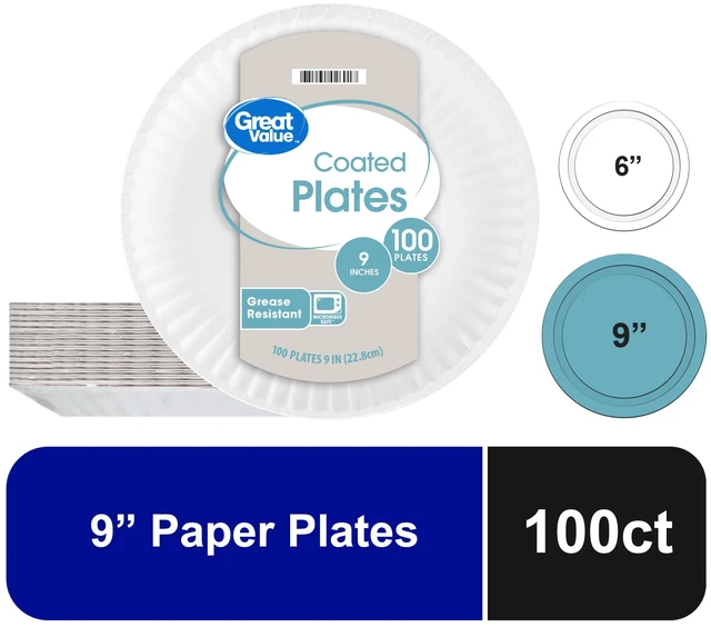 Main image of Great Value Coated Disposable Paper Plates 9in 100 Count