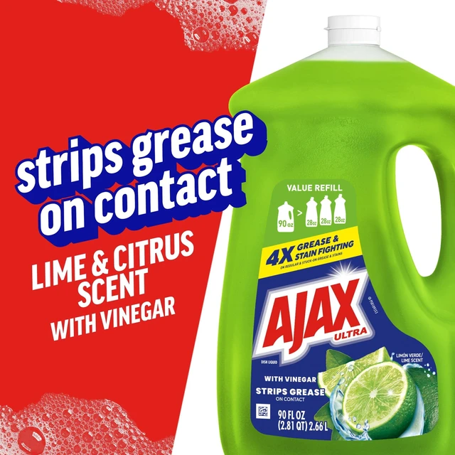 Alt view image 5 of 6 - Ajax Ultra Liquid Dish Soap 90 fl oz, Mess-Free, Easy-Flip Cap, Lime Scent with Vinegar