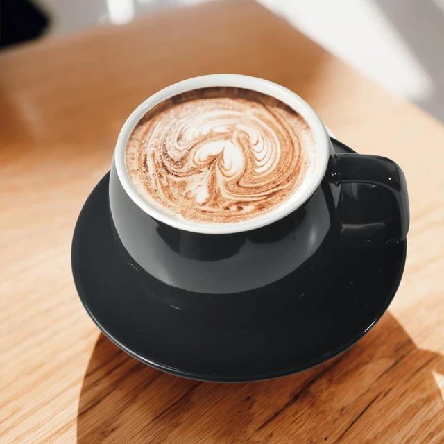 Alt view image 6 of 6 - IonEgg Porcelain Coffee Cup with Saucer, 270ml/9oz, Minimalist Design, Black, for Latte, Cappuccino, Tea
