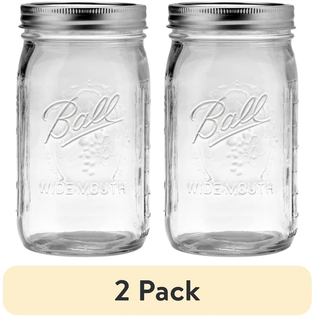 Main image of Ball Glass Mason Jar with Lid & Band, Wide Mouth, 32oz, 2 Pack