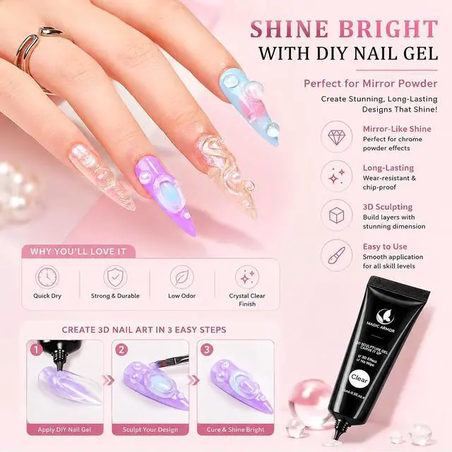 Alt view image 3 of 6 - MAGIC ARMOR 15g 3D Nail Gel for Sculpting, Molding, and Craving Clear Nail Art Glue for DIY Nail Art Designs and Manicure Decoration