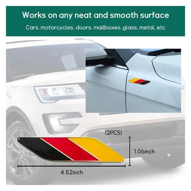 Alt view image 4 of 6 - Dickno 2 PCS 3D Tricolor Flag Aluminum Car Front Fender Badge Emblem, Auto Stickers Decals, Universal Exterior Accessories for Vehicles (Germany)