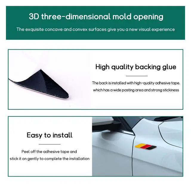 Alt view image 3 of 6 - Dickno 2 PCS 3D Tricolor Flag Aluminum Car Front Fender Badge Emblem, Auto Stickers Decals, Universal Exterior Accessories for Vehicles (Germany)
