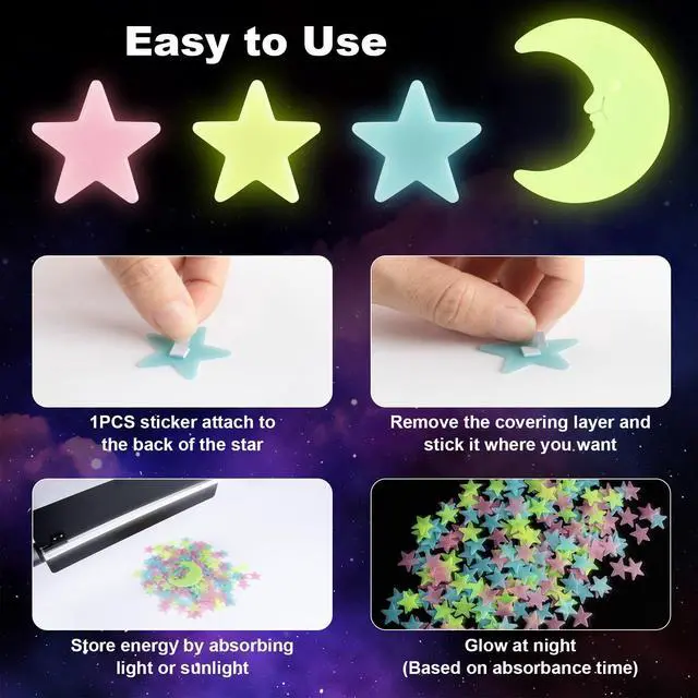 Alt view image 6 of 6 - MAQIHAN 200 Glow in the Dark Stars Ceiling Moon Sticker