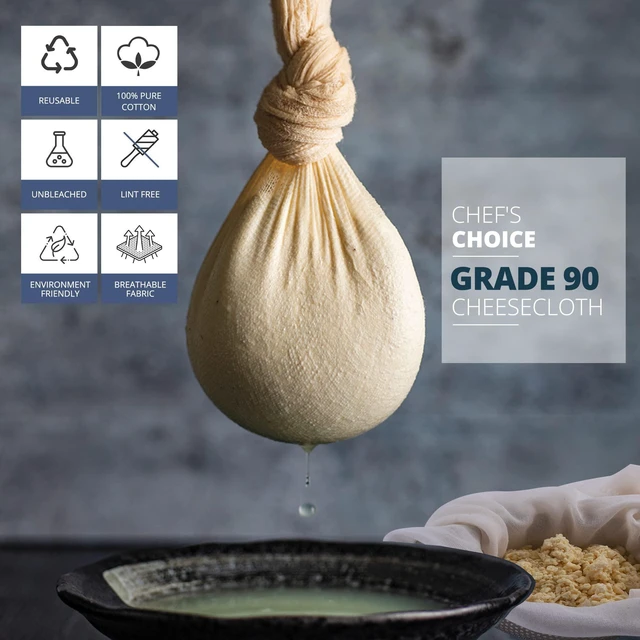 Alt view image 2 of 6 - Sufaniq Cheesecloth Grade 90, 9 Sq Ft, 100% Pure Cotton Unbleached Ultra Fine Reusable Butter Muslin Cloth for Straining