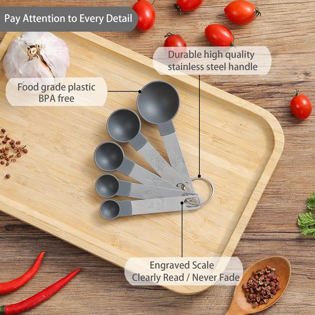 Alt view image 2 of 7 - Huygens 10-Piece Stackable Measuring Cups and Spoons Set, Stainless Steel Handles, for Dry and Liquid Ingredients, Gray