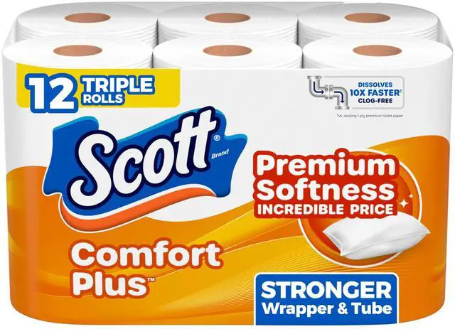 Main image of Scott ComfortPlus Toilet Paper, 12 Triple Rolls, 231 Sheets per Roll