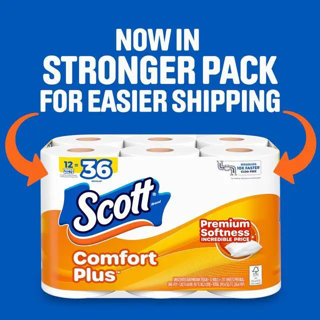 Alt view image 5 of 7 - Scott ComfortPlus Toilet Paper, 12 Triple Rolls, 231 Sheets per Roll
