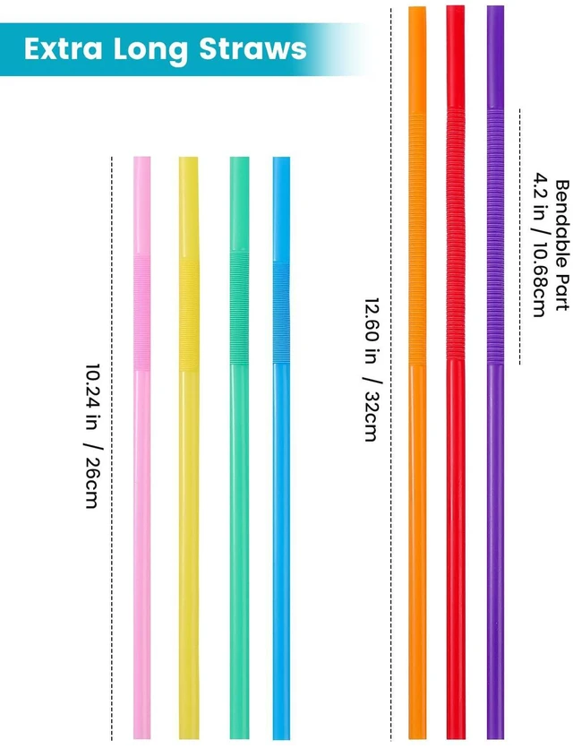 Alt view image 5 of 6 - 100 PCS Flexible Bendy Plastic Straws, 12.8" Extra Long Colorful Disposable, for Party Decorations, Fits 60 oz Tumblers & Large Cups