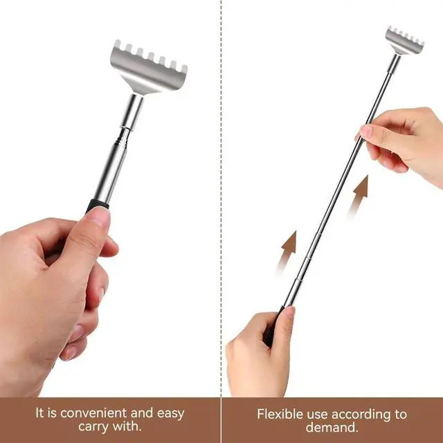 Alt view image 5 of 7 - 3-Pack Stainless Steel Telescoping Back Scratchers with Bear Claw, Skeleton Hand, Paw Design, Black Handle and Storage Pouch