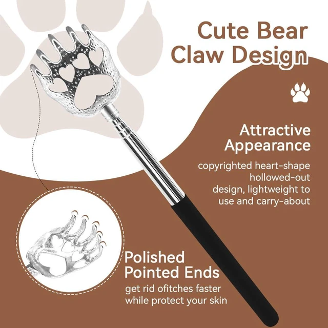 Alt view image 2 of 7 - 3-Pack Stainless Steel Telescoping Back Scratchers with Bear Claw, Skeleton Hand, Paw Design, Black Handle and Storage Pouch