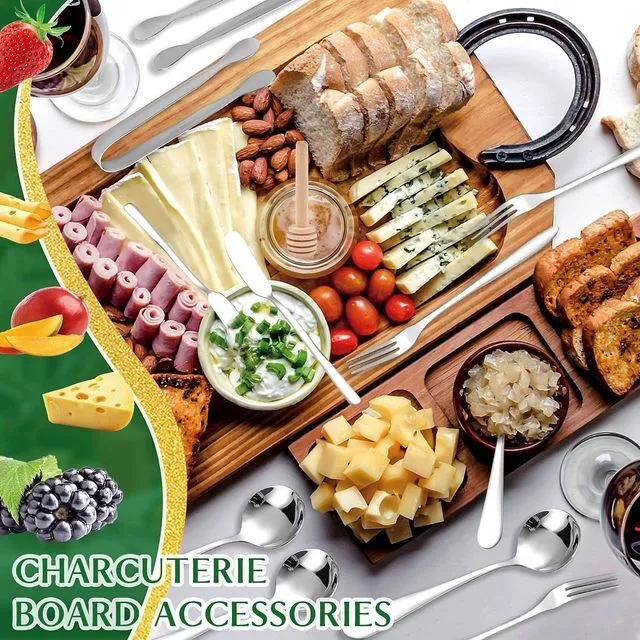 Alt view image 5 of 7 - 18 Pieces Silver Stainless Steel Spreader Knives Set, Mini Serving Tongs, Spoons, Forks and Honey Dippers for Charcuterie Board