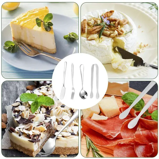 Alt view image 3 of 7 - 18 Pieces Silver Stainless Steel Spreader Knives Set, Mini Serving Tongs, Spoons, Forks and Honey Dippers for Charcuterie Board