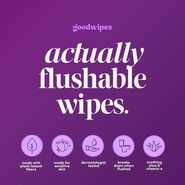 Alt view image 2 of 6 - Goodwipes Lavender Flushable Wipes for Women, pH Balanced, Individually Wrapped Travel Wipes, 32 Count (1 Pack)