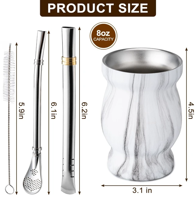 Alt view image 2 of 6 - Husfunov 8oz 304 Stainless Steel Double-Wall Yerba Mate Cup