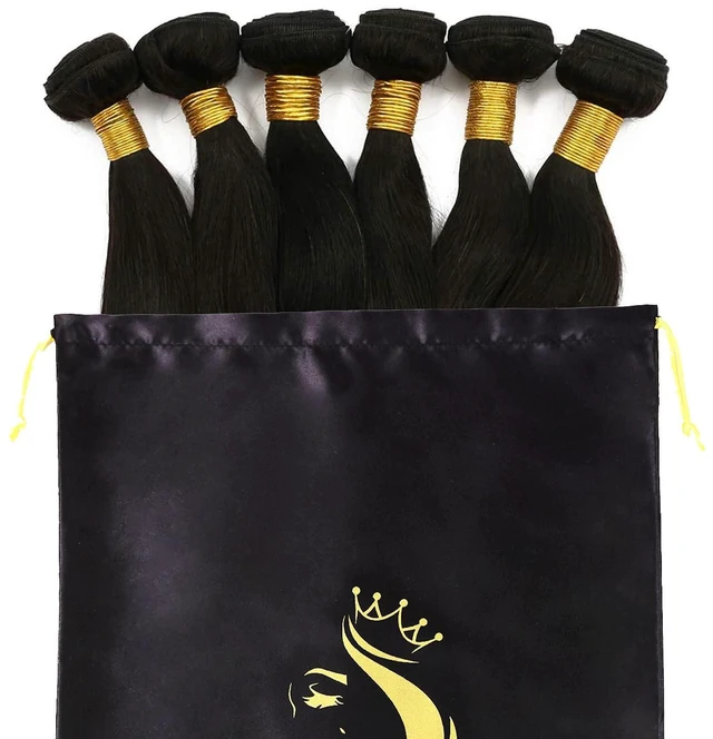 Alt view image 5 of 6 - 2PCS Satin Storage Pouches with Soft Silky Drawstring for Hair Pieces, Extensions, Bundles, Styling Tools, Business Gift (Black)