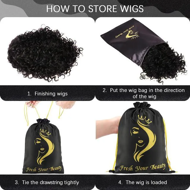 Alt view image 6 of 6 - 2PCS Satin Storage Pouches with Soft Silky Drawstring for Hair Pieces, Extensions, Bundles, Styling Tools, Business Gift (Black)