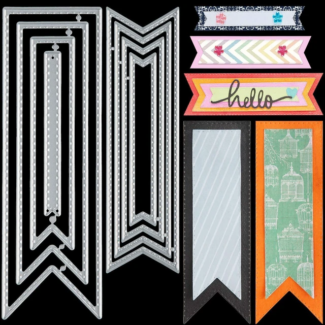 Main image of WILLBOND 2Pcs Metal Cutting Banner Dies for Card Making Classic Style