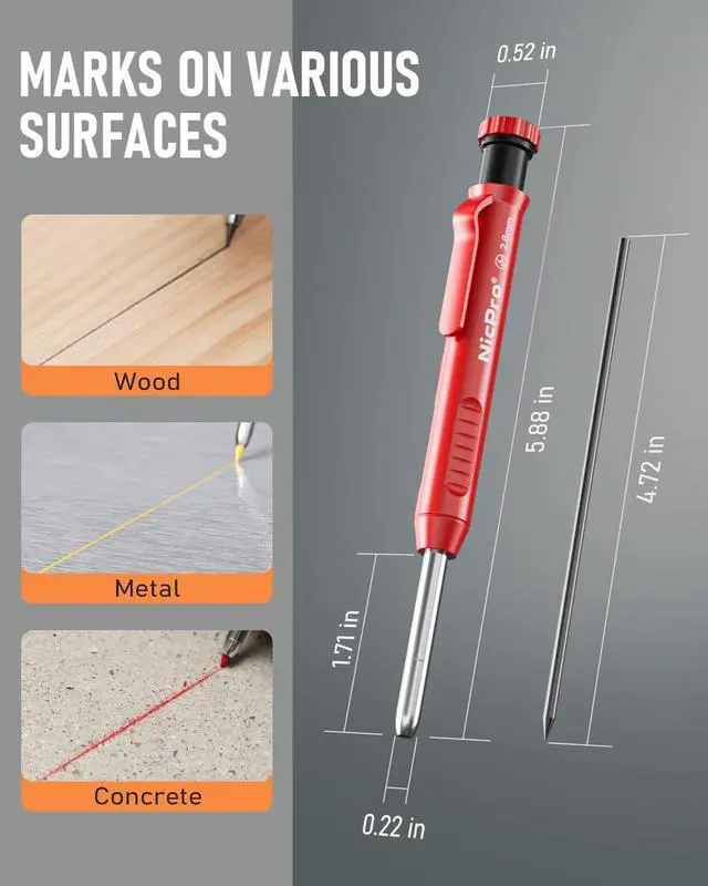 Alt view image 3 of 6 - Nicpro Carpenter Pencils Mechanical Pencil with Sharpener for Construction