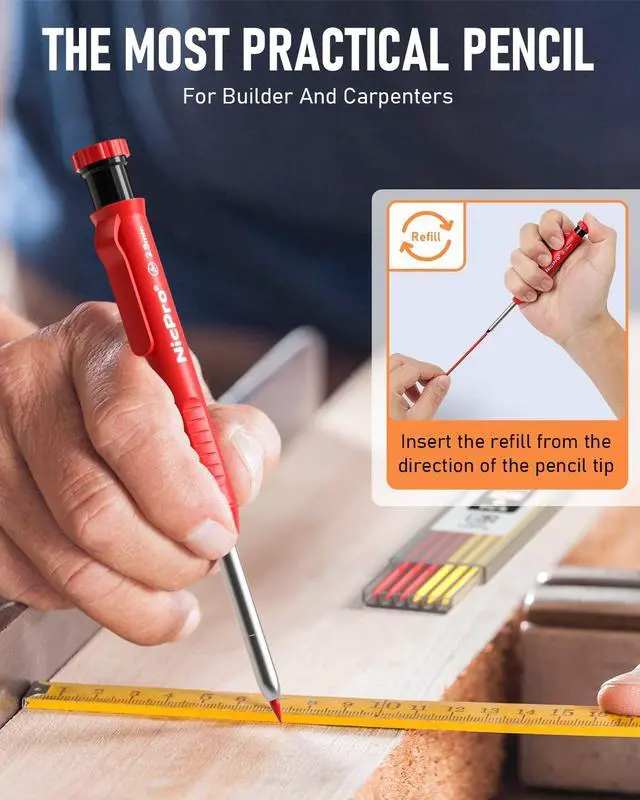Alt view image 5 of 6 - Nicpro Carpenter Pencils Mechanical Pencil with Sharpener for Construction