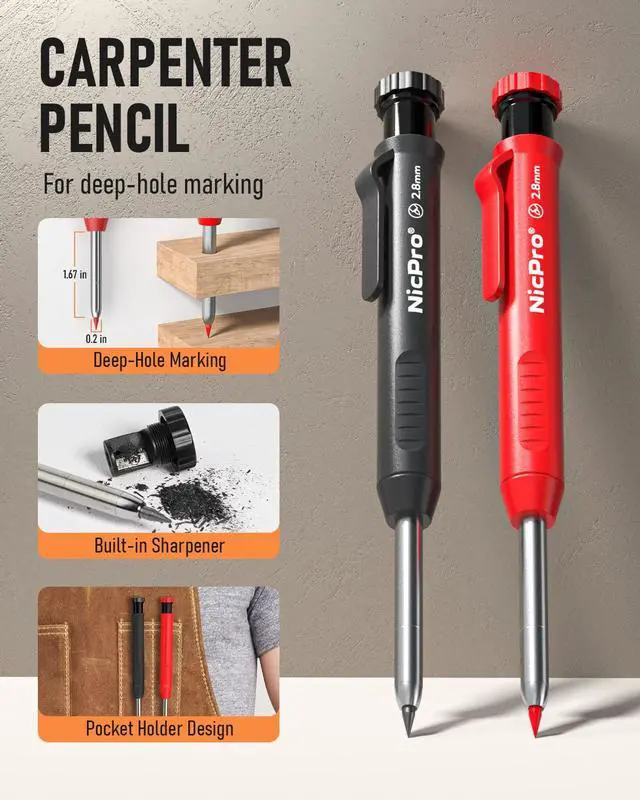 Alt view image 4 of 6 - Nicpro Carpenter Pencils Mechanical Pencil with Sharpener for Construction