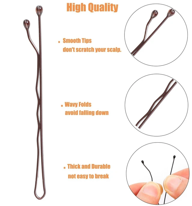 Alt view image 6 of 6 - 100Pcs Wavy Brown Bobby Pins 2Inch with Storage Box