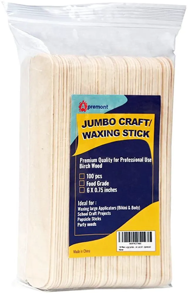 Main image of Apremont 100-Piece 6-Inch Jumbo Wooden Craft Sticks, Premium Natural Organic Wood for Waxing, Craft, Tongue Depressor, Popsicle, Ice Cream Sticks, Paint Stirrer, and Art