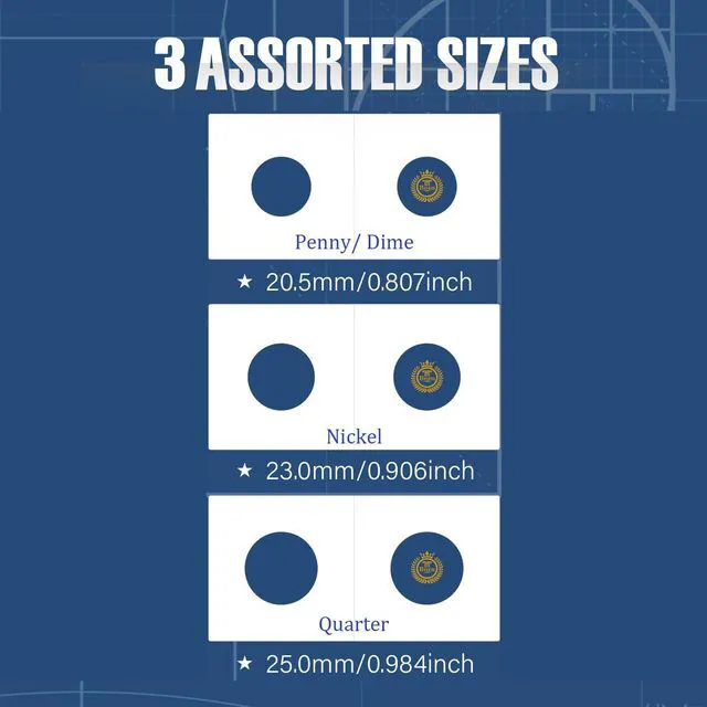 Alt view image 4 of 4 - Boen 200Pcs Coin Flips 3 Assorted Sizes Professional Coin Holders
