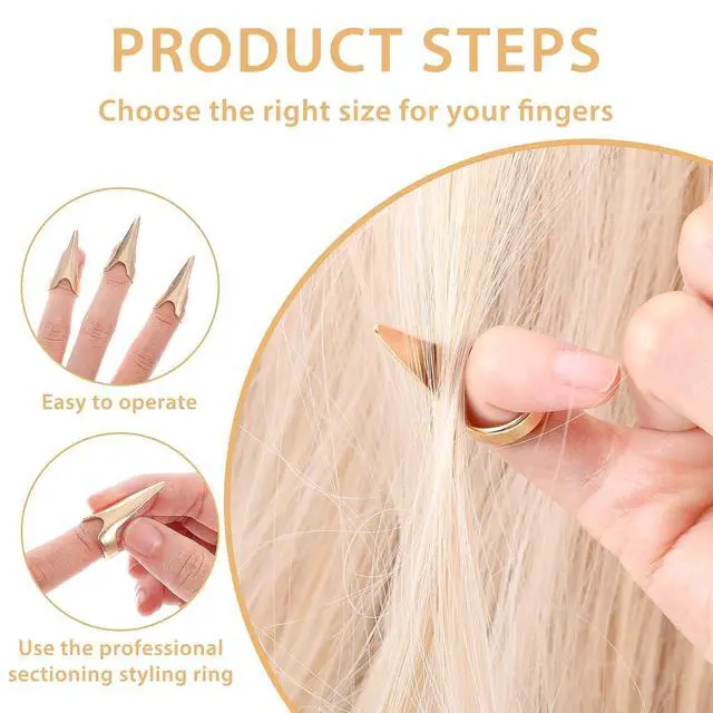 Alt view image 7 of 7 - Giantree 10Pcs Braiding Aid Hair Parting Ring, Nail Covers Back Scratcher, Hair Parting Selecting Sectioning Tool, for Hair Braiding Supplies Cosplay Nail Art Holiday Par