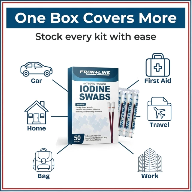 Alt view image 6 of 7 - Povidone Iodine Swabs, 50 Pack, Iodine Antiseptic Solution for Wound Care