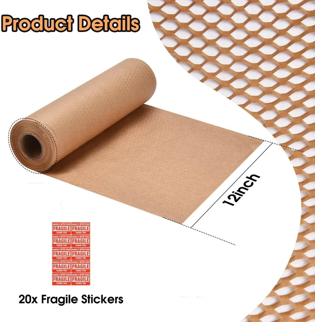 Alt view image 4 of 7 - Honeycomb Packing Paper Pacific Mailer 12" x 65' Moving Paper Bubble Cushioning Wrap with 20 Fragile Sticker Labels